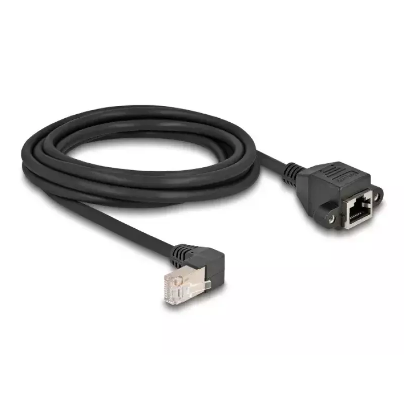 DeLOCK sieťový predlžovací kábel S/FTP RJ45 90° zahnutý na RJ45 Cat.6A 3m čierny