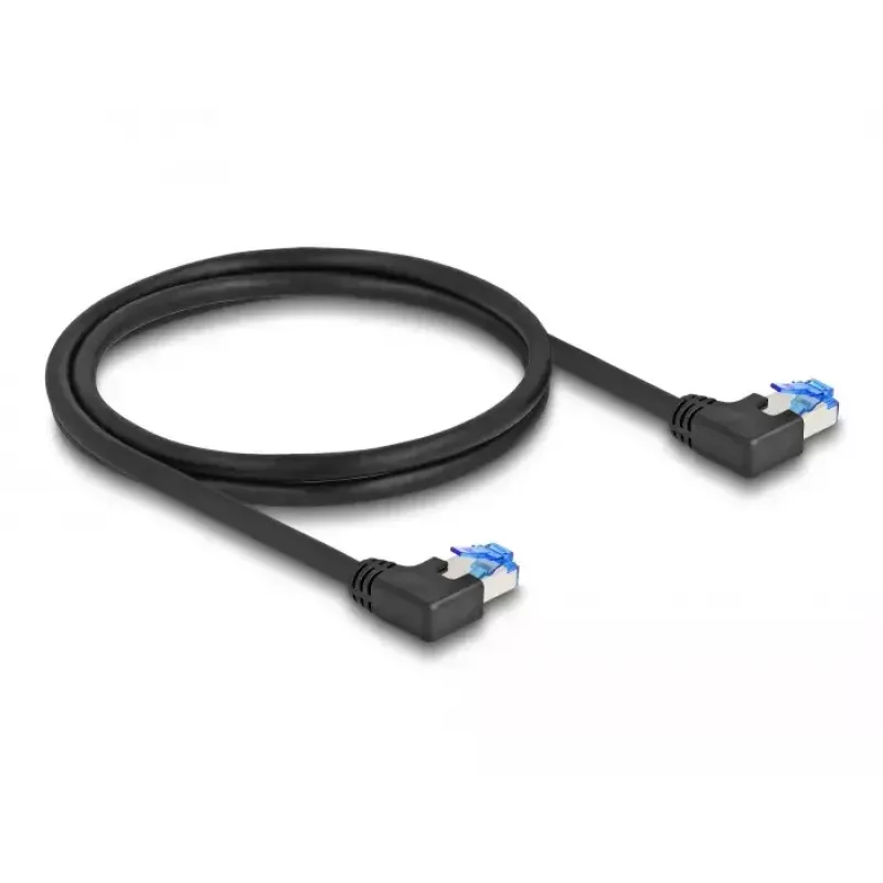 DeLOCK RJ45 sieťový kábel Cat.6A S/FTP zahnutý doľava 2 m čierny