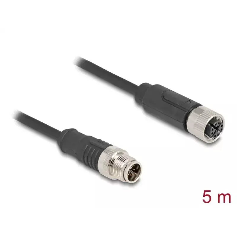 Sieťový kábel DeLOCK M12 kábel X-kódovaný 8-pólový samec na samica Cat5e 5 m čierny