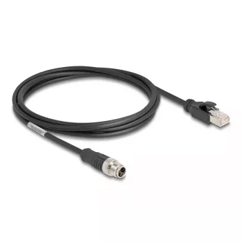 Sieťový kábel DeLOCK M12 kábel X-kódovaný 8-pólový samec na RJ45 samec Cat5e 2 m čierny