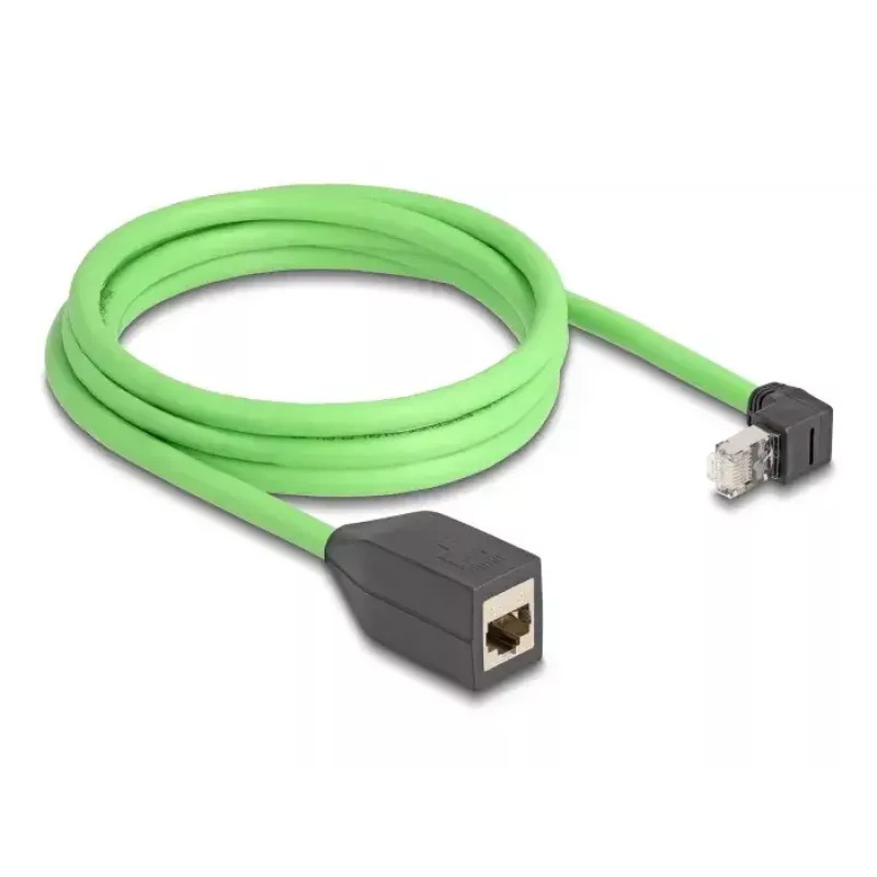 Sieťový kábel DeLOCK RJ45 Cat.6A samec zahnutý nahor na samica 2m zelený