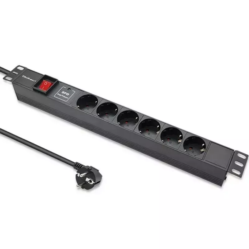 Zásuvkový blok pre RACK 19 1U QOLTEC PDU 16A 6xSCHUKO 1,8m