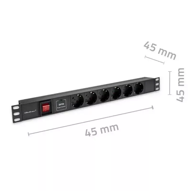 Zásuvkový blok pre RACK 19 1U QOLTEC PDU 16A 6xSCHUKO 1,8m