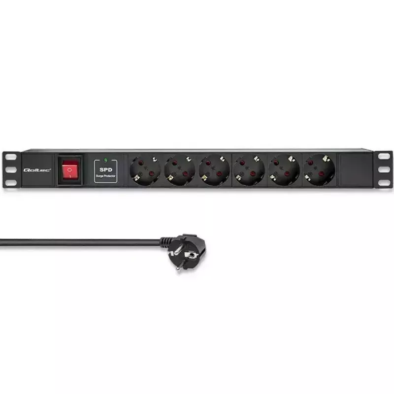 Zásuvkový blok pre RACK 19 1U QOLTEC PDU 16A 6xSCHUKO 1,8m