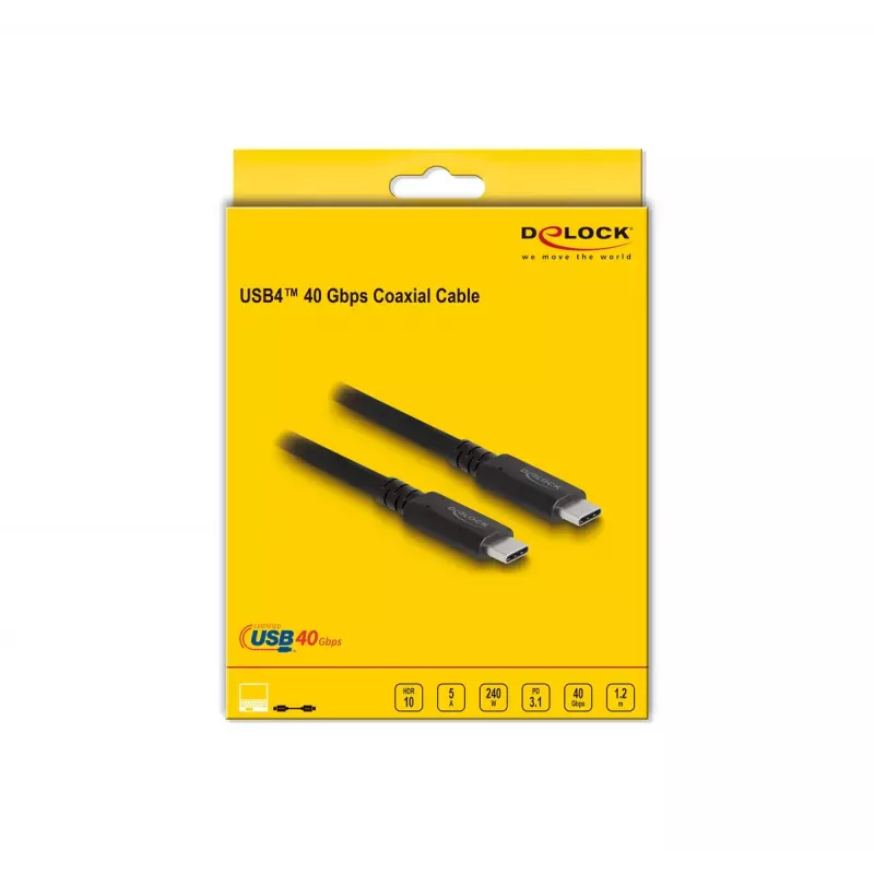 DeLOCK USB4 40 Gbit/s koaxiálny kábel 1,2 m USB PD 3.1 240 W