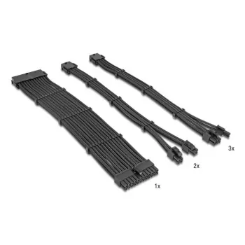DELOCK predlžovací napájací kábel set 30 cm, 6-dielny opletený (1×24-pin ATX, 2×4+4-pin EPS, 3×6+2-pin PCIe) čierny