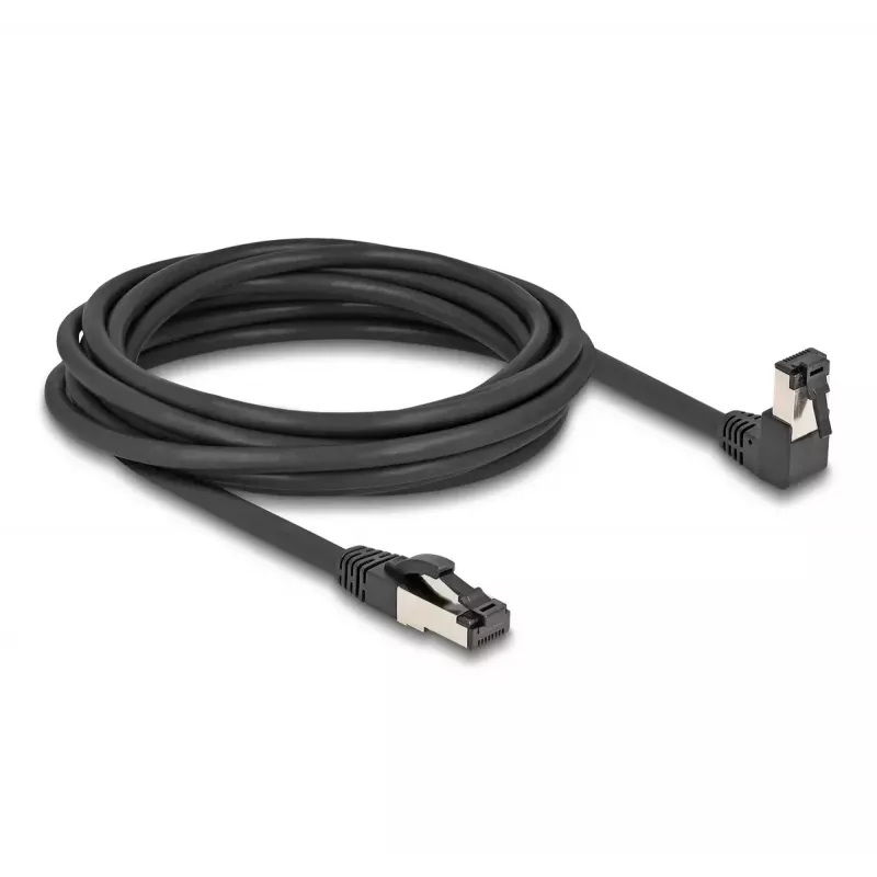 Sieťový kábel DeLOCK RJ45 Cat.8.1 90° nadol zahnutý / rovný 5 m čierny