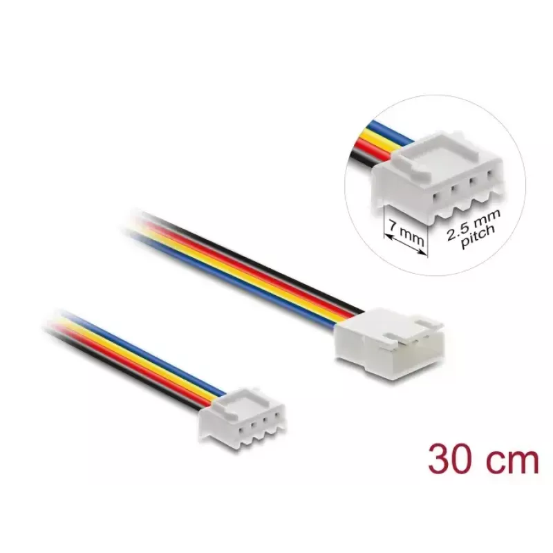 DeLOCK 90868 Predlžovací kábel ventilátora PWM 4-pin JST, samec na samicu, dĺžka konektora 7 mm, 30 cm