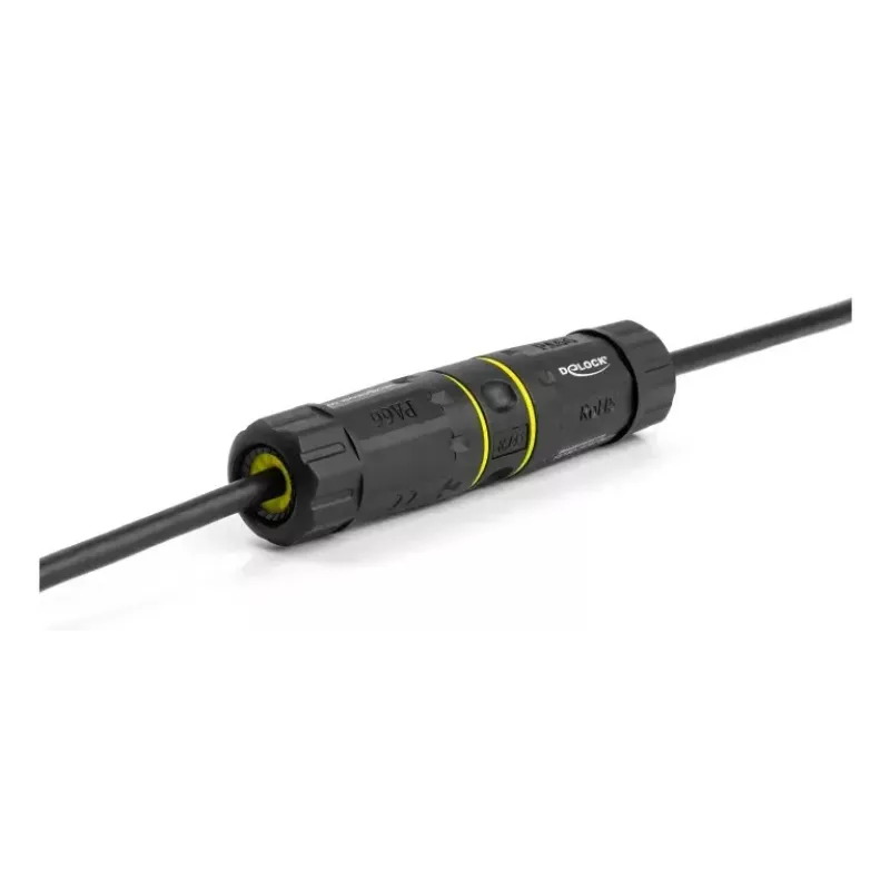 Spojovací adaptér DELOCK RJ45 konektor samica na RJ45 konektor samica so závitom M23, Cat.6a/Cat.7, IP68, čierny