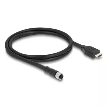 DELOCK M12 A-kódovaný 17-pólový (konektor samica) na HDMI (konektor samec) kábel — 1 m, čierny
