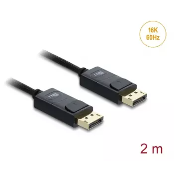 DELOCK koaxiálny DisplayPort kábel 16K 60 Hz 80 Gbps, DisplayPort na DisplayPort, 2 m, čierny, pletený plášť