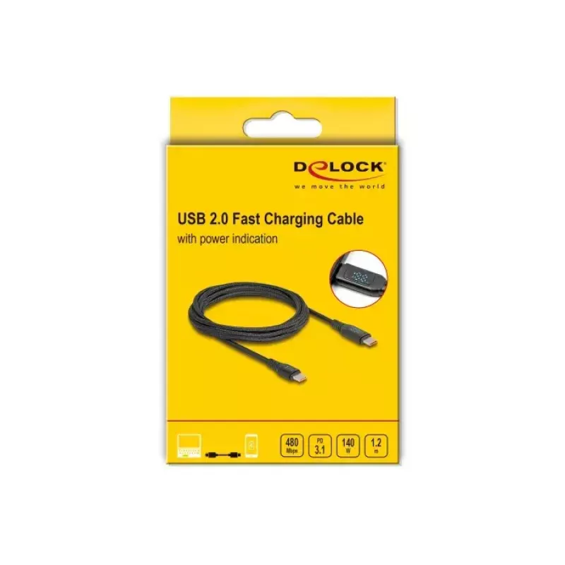 DeLOCK USB 2.0 rýchlonabíjací kábel USB Type-C konektor samec na samec 1,20 m 140 W