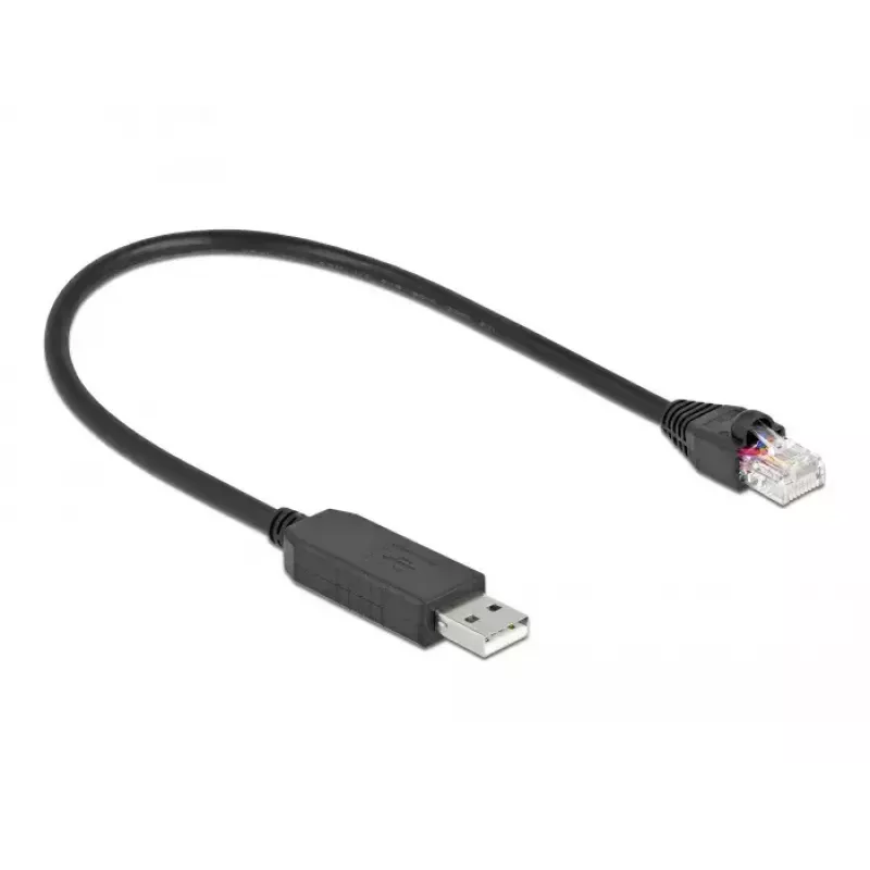 Sériový pripojovací kábel DeLOCK 64158 USB 2.0 Type-A na RS-232 RJ45 25 cm čierny