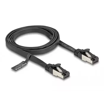 Sieťový kábel DeLOCK RJ45 plochý patch kábel konektor samec na konektor samec Cat.8.1 1 m čierny