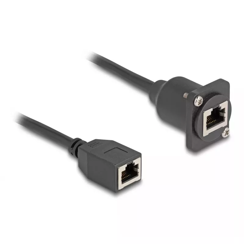 DeLOCK D-Type RJ45 kábel konektor samica na konektor samica Cat.5e čierny 20 cm