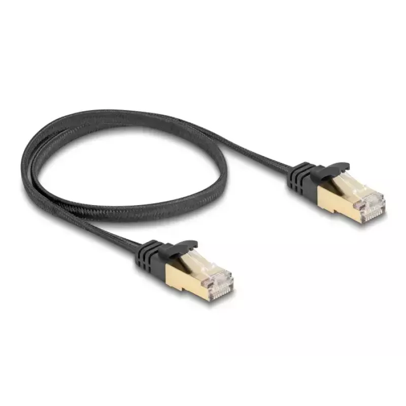 Sieťový kábel DeLOCK RJ45 plochý 0,5 m Cat.6A čierny