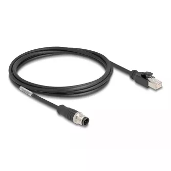 Sieťový kábel DeLOCK M12 kábel D-kódovaný 4-pin konektor samec na RJ45 konektor samec Cat5e 2 m čierny