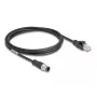 Sieťový kábel DeLOCK M12 kábel D-kódovaný 4-pin konektor samec na RJ45 konektor samec Cat5e 2 m čierny