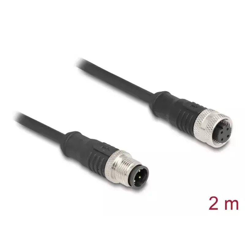 Sieťový kábel DeLOCK M12 kábel D-kódovaný 4-pin konektor samec na konektor samica Cat5e 2 m čierny