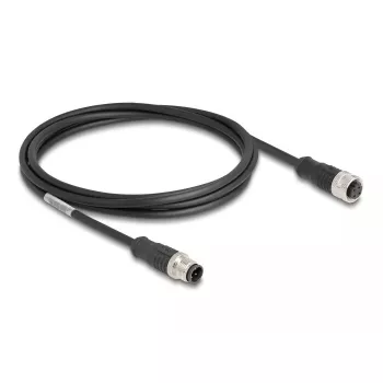 Sieťový kábel DeLOCK M12 kábel D-kódovaný 4-pin konektor samec na konektor samica Cat5e 2 m čierny
