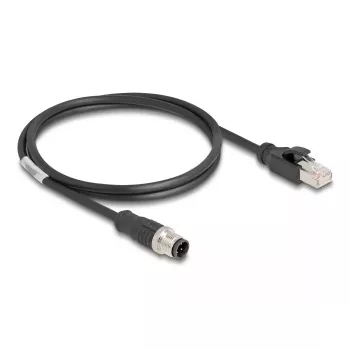 Sieťový kábel DeLOCK M12 kábel D-kódovaný 4-pin konektor samec na RJ45 konektor samec Cat5e 1 m čierny