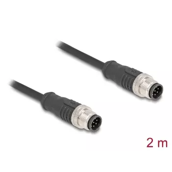 Sieťový kábel DeLOCK M12 kábel A-kódovaný 8-pin konektor samec na konektor samec Cat5e 2 m čierny