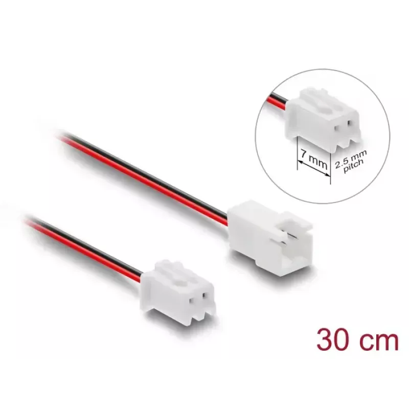 DeLOCK 90762 Predlžovací kábel ventilátora JST 2-pin, samec na samicu, dĺžka konektora 7 mm, 30 cm