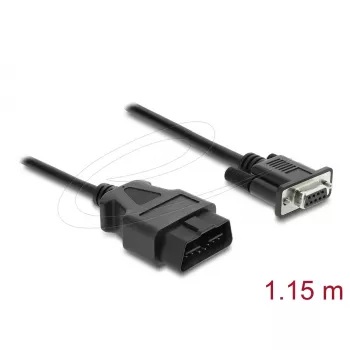 DELOCK Adaptérový kábel OBD-2 konektor samec na DB-9 konektor samica, Cat5e, čierna, 1,15 m