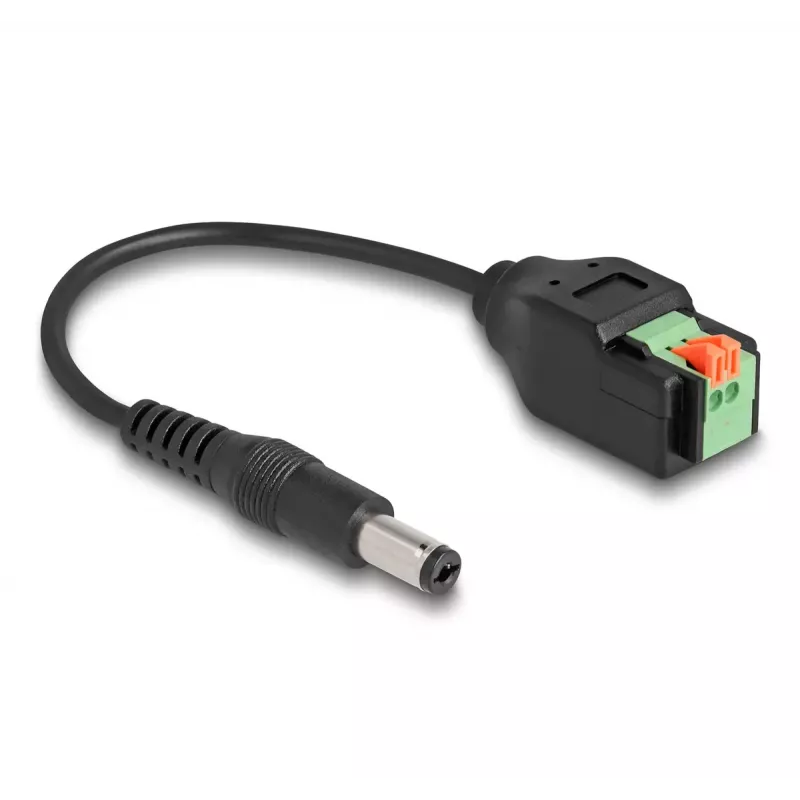 DeLOCK DC kábel 2,1 x 5,5 mm konektor samec na 2-pólovú svorkovnicu adaptér 15 cm