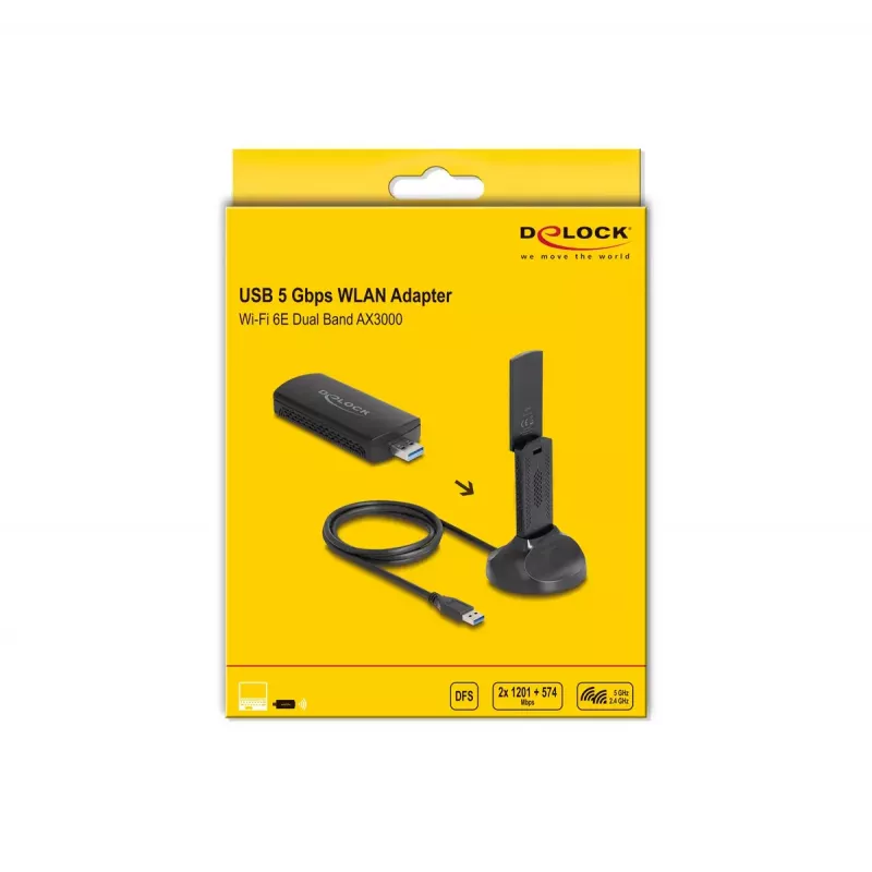DeLOCK Wi-Fi 6E Dual Band WLAN USB adaptér AX3000 1201 Mbps
