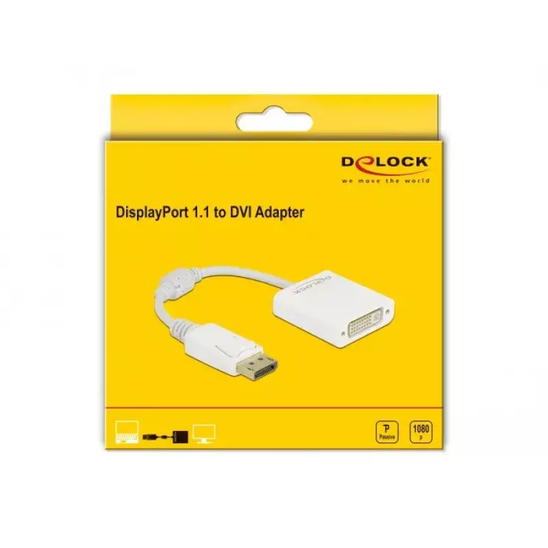Adaptér DisplayPort 1.1 konektor samec na DVI konektor samica pasívny biely DeLOCK 61010