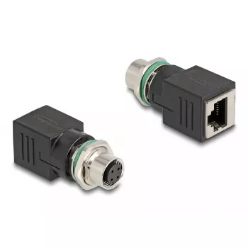 DeLOCK M12 adaptér D-kódovaný 4-pinový samica na RJ45 samica rovný