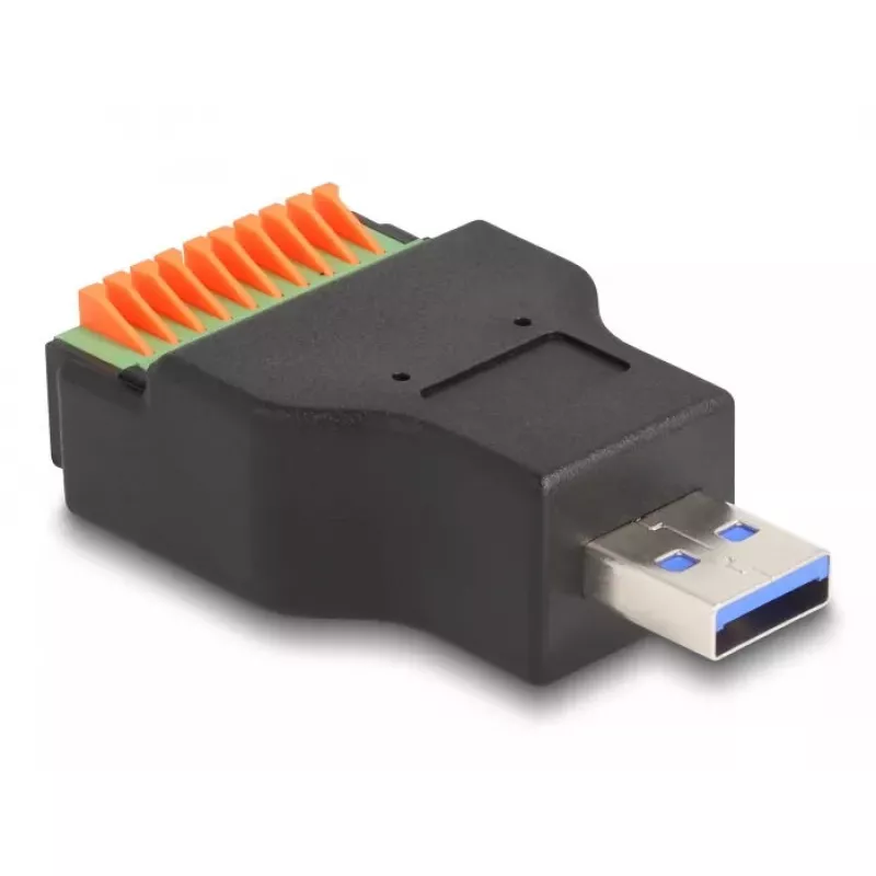 DeLOCK USB 3.2 Gen 1 Type-A samec na radový svorkovnicový adaptér s tlačidlom