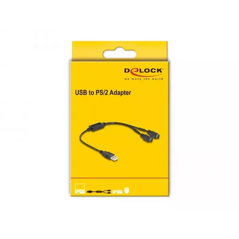 DeLOCK 61061 PS/2 kábel 0,43 m 2x 6-pin Mini-DIN USB A čierny
