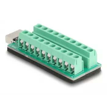 Káblový gender changer DELOCK 67189 — USB Type-E Key A na 20-pinovú radovú svorkovnicu, čierna/zelená
