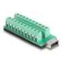 Káblový gender changer DELOCK 67189 — USB Type-E Key A na 20-pinovú radovú svorkovnicu, čierna/zelená