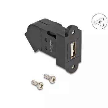 DeLOCK USB 2.0 Type-A zabudovateľný konektor samica na Type-A konektor samica 45° zahnutý čierny