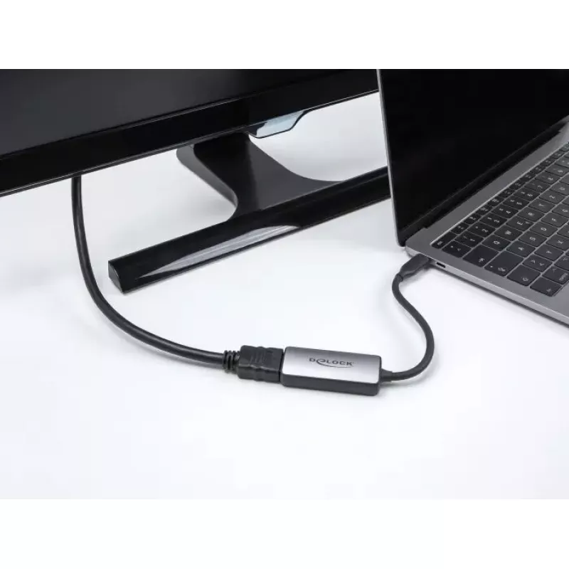 Káblový adaptér DELOCK 64264 USB Type-C na HDMI, DP Alt Mode, 8K 60 Hz HDR, 0,17 m, hliník, čierny/sivý