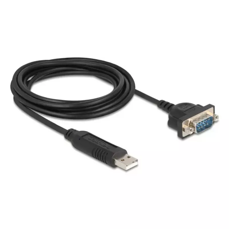 DELOCK USB RS-232 adaptér USB 2.0 na D-Sub 9 konektor samec s maticami, USB Type-A na RS-232, 1,8 m, čierny