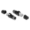 DELOCK M12 D-kódovaný adaptér 4-pin konektor samica na RJ45 konektor samec, zlaté kontakty, čierny