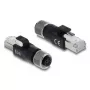 DELOCK M12 D-kódovaný adaptér 4-pin konektor samica na RJ45 konektor samec, zlaté kontakty, čierny