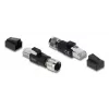 Adaptér M12 X-kódovaný 8-pin konektor samica na RJ45 konektor samec, DELOCK 90834, pozlátené kontakty, čierny
