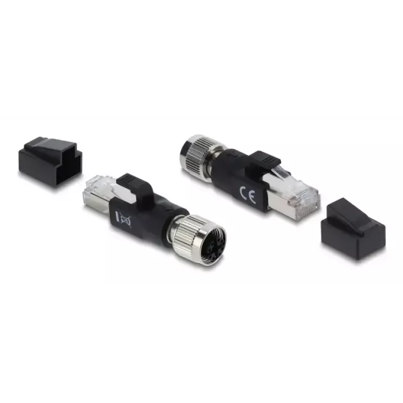 Adaptér M12 X-kódovaný 8-pin konektor samica na RJ45 konektor samec, DELOCK 90834, pozlátené kontakty, čierny