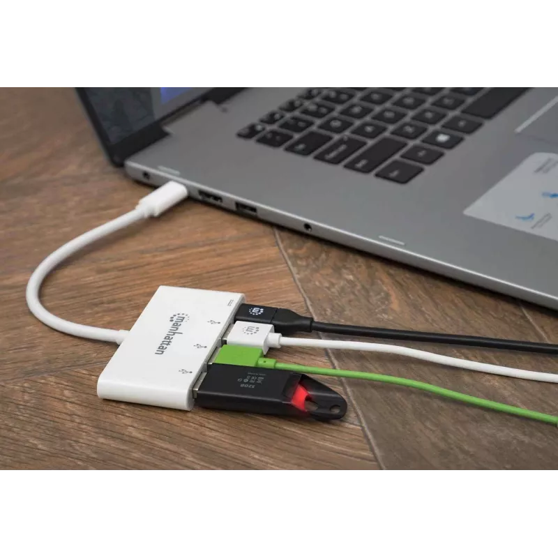 Manhattan 163552 rozbočovač USB 3.0, 4 porty (3x USB-A, 1x USB-C), s portom USB-C Power Delivery