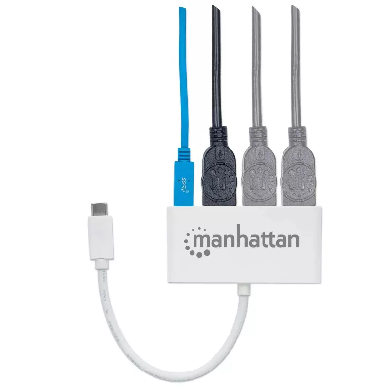 Manhattan 163552 rozbočovač USB 3.0, 4 porty (3x USB-A, 1x USB-C), s portom USB-C Power Delivery