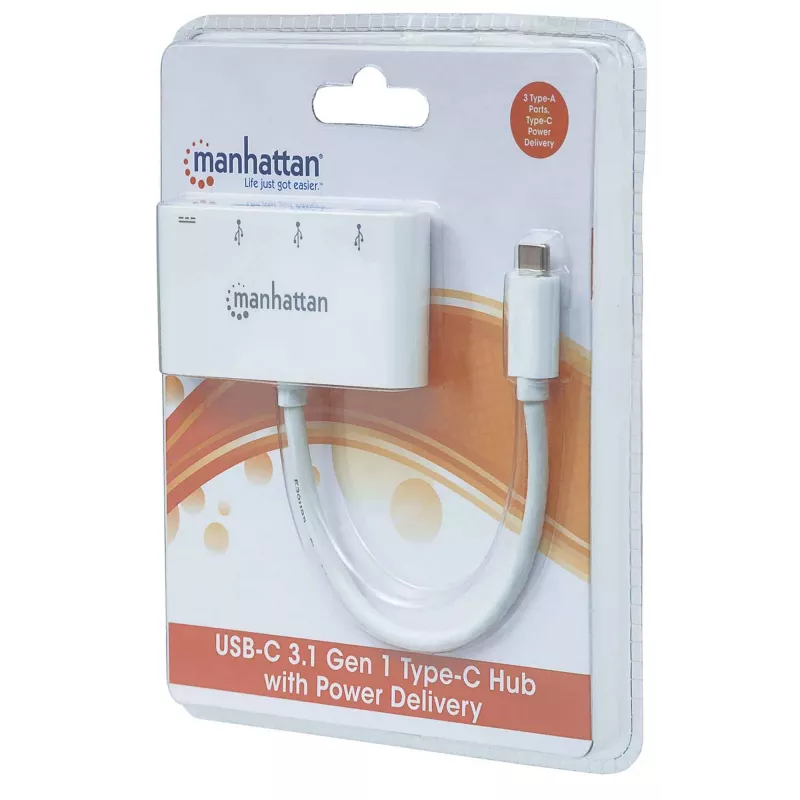 Manhattan 163552 rozbočovač USB 3.0, 4 porty (3x USB-A, 1x USB-C), s portom USB-C Power Delivery