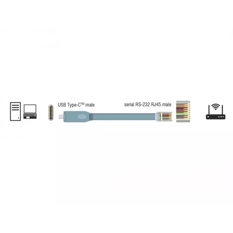 Sériový kábel DeLOCK 89893 USB 2.0 Type-C na RJ45 sivý 1 m