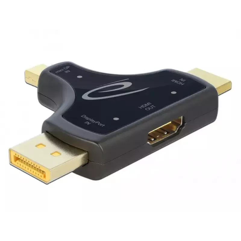 DeLOCK 64059 adaptér monitora 3v1, vstup HDMI / DisplayPort / mini DisplayPort na výstup HDMI, 4K 60 Hz, čierny