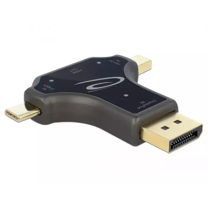 DeLOCK 64060 adaptér monitora 3v1, vstup USB-C / DisplayPort / mini DisplayPort na výstup HDMI, 4K 60 Hz, čierny