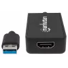 Manhattan adaptérový kábel USB-A na HDMI, 60 cm, konektor samec na konektor samica, 5 Gbit/s (USB 3.2 Gen1, známy aj ako USB 3.0), 2560x1440 @ 32-bit farba, Full-HD video 1080p@16:9, čierny, blister